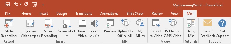 The new Office Mix tab on the PowerPoint ribbon