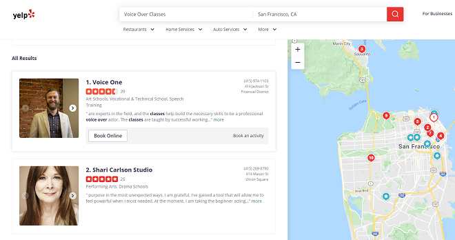 Using Yelp To Find Voice-Over Courses