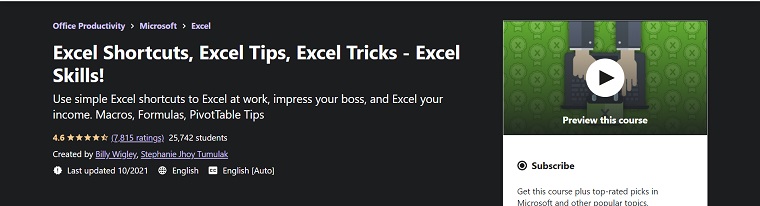 excel shortcuts udemy