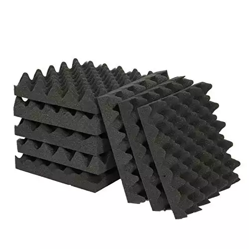 black HEMRLY 12 Pack Self-Adhesive Sound Proof Foam Panels,2 X 12 X 12 Acoustic Foam with High Density,Soundproofing Wedges Fire Resistant Acoustic Panels for Recording Studio Room,Home Theater 
