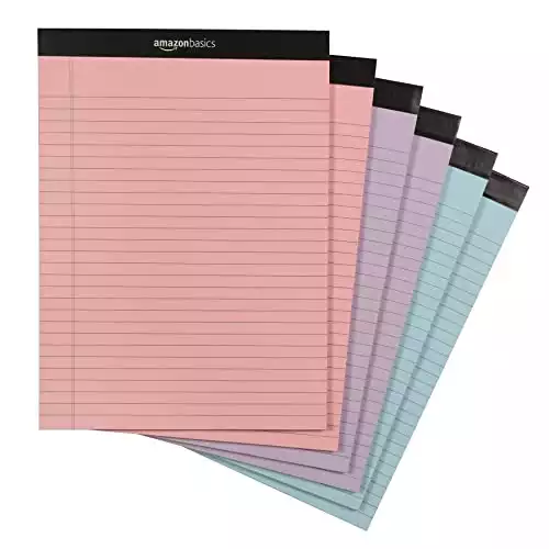 Amazon Basics Wide Ruled 8.5 x 11.75-Inch Lined Writing Note Pads - 6-Pack (50-sheet Pads), Pink, Orchid & Blue Assorted Colors