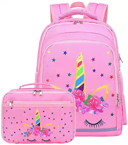 CAMTOP Backpack for Girls Kids School Backpack with Lunch Box Preschool Kindergarten BookBag Set (Pink)