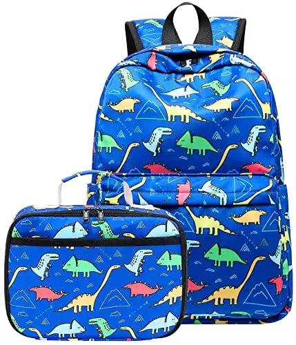 CAMTOP Backpack for Kids, Boys Preschool Backpack with Lunch Box Toddler Kindergarten School Bookbag Set (Y025-2 Dinosaur-Dark Blue)