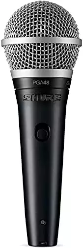 Shure PGA48 Dynamic Microphone - Handheld Mic for Vocals with Cardioid Pick-up Pattern, Discrete On/Off Switch, 3-pin XLR Connector, 15' XLR-to-XLR Cable, Stand Adapter and Zipper Pouch (PGA48-XL...