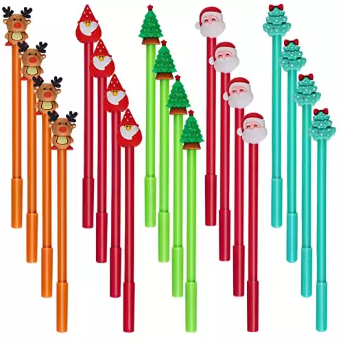 jiebor 20Pcs Christmas Pens Gel Ink Pen Novelty Pens Cute Pens Fun Pens Bulk with Black Ink for Women Students Teacher Christmas Gift Office School Supplies
