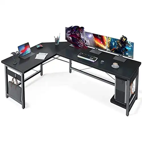 Coleshome 66" L Shaped Gaming Desk, Corner Computer Desk, Sturdy Home Office Computer Table, Writing Desk, Larger Gaming Desk Workstation, Black