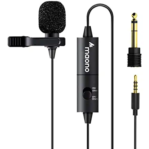 Lavalier Microphone, MAONO AU-100 Hands Free Clip-on Lapel Mic with Omnidirectional Condenser for Podcasting, Recording, DSLR, Camera, Smartphone, PC, Laptop (236in)