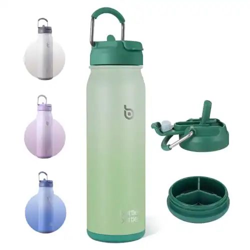BOTTLE BOTTLE 24oz Insulated Water Bottle Stainless Steel Sport Water Bottle with Straw and Adjustable Lid Daily Pill Organizer (green gradient)