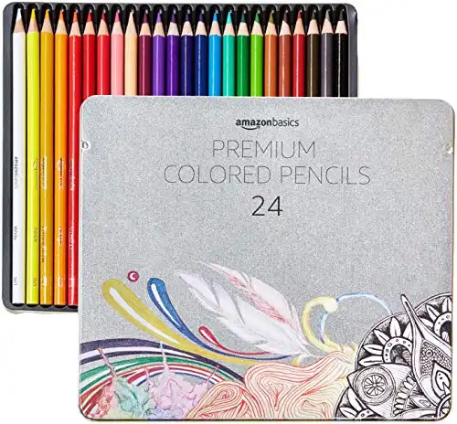 Amazon Basics Premium Colored Pencils, Soft Core, 24 Count, Pack of 1, Multicolor