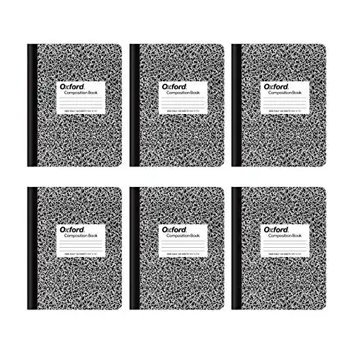 Oxford Composition Notebooks, Wide Ruled Paper, 9-3/4 x 7-1/2 Inches, 100 Sheets, Black, 6 Pack (63764)