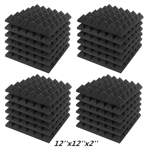 JBER Acoustic Sound Foam Panels, 24 Pack 2" X 12" X 12" Charcoal Soundproofing Treatment Studio Wall Padding Sound Absorbing Fireproof Pyramid