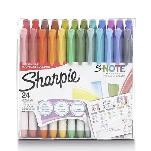 Sharpie S-Note Creative Markers, Highlighters, Assorted Colors, Chisel Tip, 24 Count