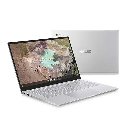 ASUS Chromebook C425 Clamshell Laptop, 14" FHD 4-Way NanoEdge, Intel Core m3-8100Y Processor, 4GB RAM, 128GB eMMC Storage, Backlit KB, Silver, Chrome OS, C425TA-AS348F