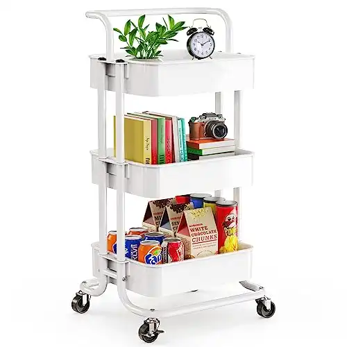 Pipishell 3 Tier Mesh Utility Cart, Rolling Metal Organization Cart with Handle and Lockable Wheels - 41% Off!