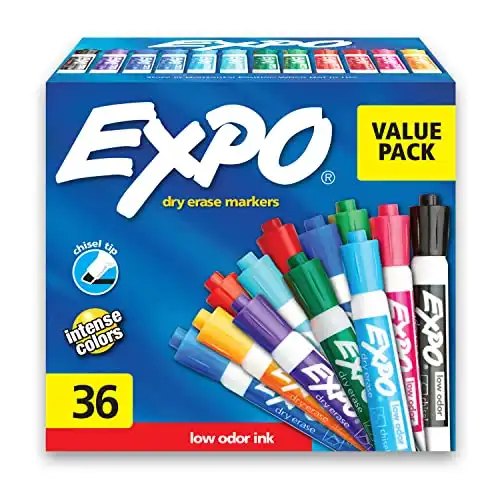 EXPO Low-Odor Dry Erase Markers, Chisel Tip, Assorted Colors, 36 Count - 38% Off!