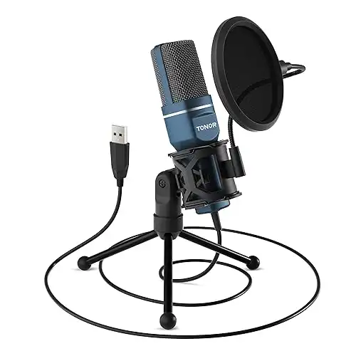 USB Microphone, TONOR Computer Condenser PC Gaming Mic with Tripod Stand & Pop Filter (43% Off!)