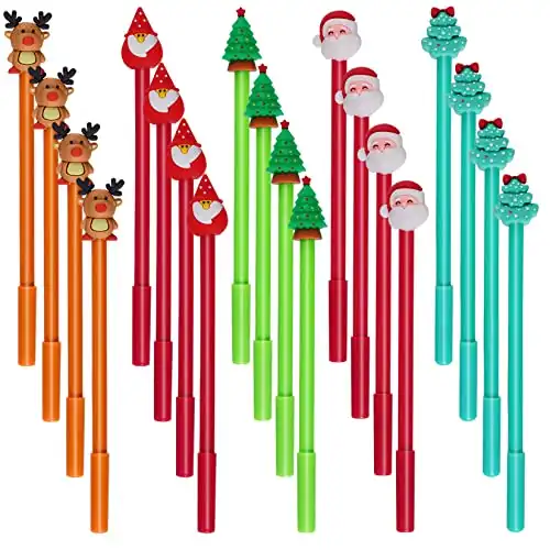 jiebor 20Pcs Christmas Pens Gel Ink Pen Novelty Pens Cute Pens Fun Pens Bulk with Black Ink for Women Students Teacher Christmas Gift Office School Supplies