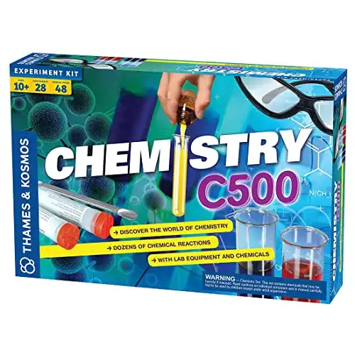 Thames & Kosmos Chemistry Chem C500 Science Kit with 28 Guided Experiments 48 Page Science Guide Parents’ Choice Silver Award Winner, 13.1″ L x 2.6″ W x 8.9″ H