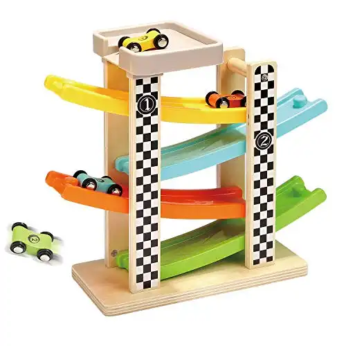 Wooden Race Track Car Ramp Racer with 4 Mini Car