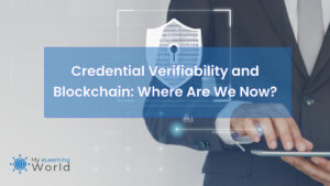 High-resolution illustration showing credential verifiability and blockchain in eLearning